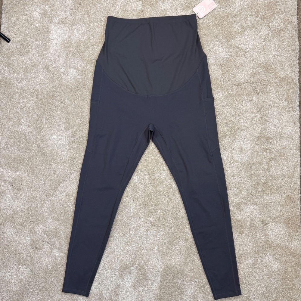 Poshdivah Maternity Leggings Over the Belly Side Pockets Black XXL NEW
